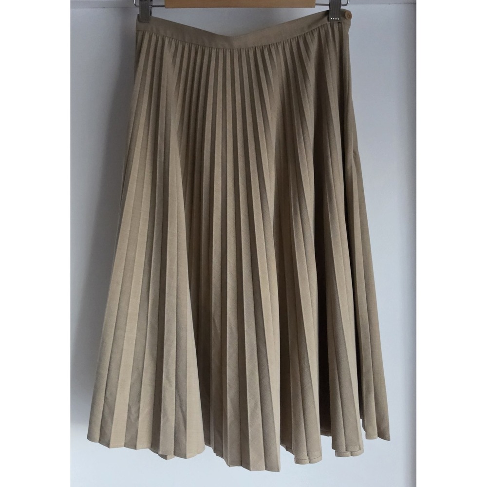 Tahari Women Skirt Size 6 Tan Solid Casual Midi Pleated A-line